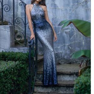 NWT Sequin ombré gown. Sexy mermaid halter style.